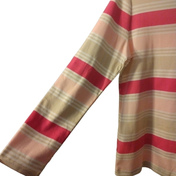 Croft & Barrow Pink,Tan,&White Horizontal Striped Long Sleeved Comfort Tee XL - Picture 3 of 12